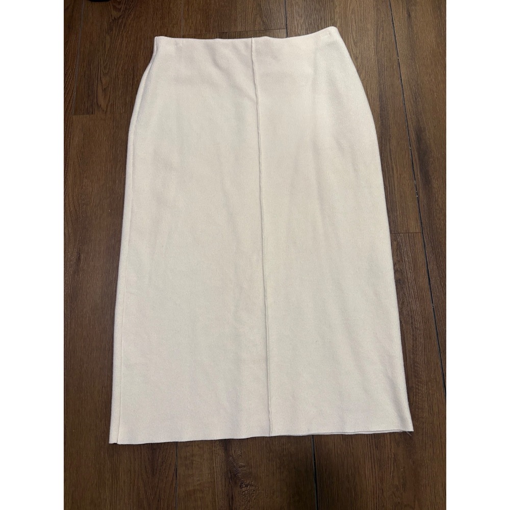 Zara Women's L Cream Ivory Knit Midi Skirt Minimalist Pull On Column - Picture 4 of 8